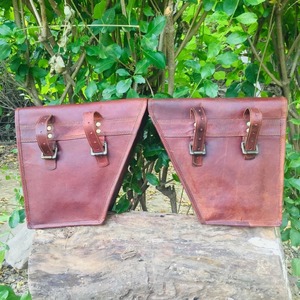 Juego de sillín de motocicleta de 2 alforjas de cuero para motocicleta bolsa de sillín de bicicleta de cuero derecha izquierda - Product Image 4