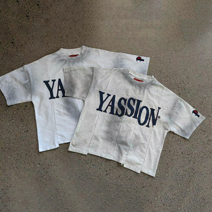 Camiseta personalizada con estampado gráfico de peso pesado High Street Vintage Oversize Boxy Fit tejido de punto cuello completo camisetas con estampado corto - Product Image 1