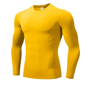 2025 venta al por mayor amarillo liso personalizado manga larga compresión gimnasio camisa hombres secado rápido entrenamiento físico camiseta venta al por mayor ropa de gimnasio - Product Image 1