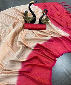 El último diseñador indio Katam Saree para mujer algodón y lino Georgette seda bordado trabajo fiesta y boda desgaste con blusa - Product Image 2