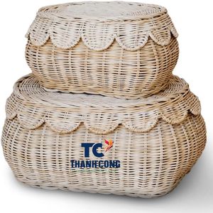 PRODUCTO CALIENTE Hecho en Vietnam Juego de cestas de ratán tejidas a mano-Cesta de almacenamiento de mimbre-Cesta de ratán con tapa (Natural) - Product Image 1