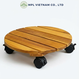 Rustic Acacia Wood Eco-Friendly Plant Dolly with Wheels Square Rolling Flower <b>Pot</b> <b>Stand</b> for Indoor Outdoor Garden Use - Product Image 3