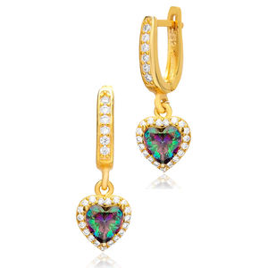 Mystic Topaz <b>Heart</b> Shape Design Cubic Zircone Stone Dangle <b>Earring</b> Woman 925 Sterling Silver Jewelry - Product Image 3