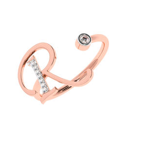 Anillo inicial de oro personalizable de 14K/18K Anillo de diamante con nombre R personalizado Regalo inicial delicado para ella - Product Image 5