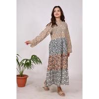 Robe longue maxi bohème patchwork 100 % coton écologique pour femme, faite main, à motifs floraux, respirante, taille naturelle, idéale pour les fêtes, les vacances et le quotidien