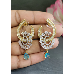 Fashionable Long Two Tone <b>Earrings</b> For Girls With Intricate Stone Setting Great For Party Looks From India - Product Image 3
