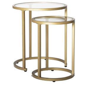 Table gigogne dorée de haute qualité au design haut de gamme avec plateau en verre transparent Lot de 2 tables gigognes dorées avec verre transparent - Product Image 1
