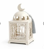 Lanterne marocaine élégante en forme de croissant de lune avec découpe en étoile, lumière douce de bougie, décoration de table festive parfaite et cadeau attentionné