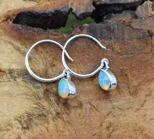 Ethiopian Opal Earrings Handmade Sterling Silver Hoop Earring Natural Fire Opal Jewelry Gift - Product Image 2