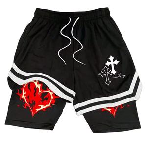 Summer Double-Decker Polyester Solid Mesh Séchage rapide Poches respirantes Gym Sports Short double 2 en 1 pour hommes - Product Image 1