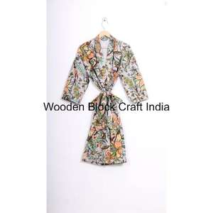 Robe kimono courte en coton pur, belle, faite à la main, matelassée, broderie florale d'hiver, multicolore, vêtements décontractés pour femmes - Product Image 6