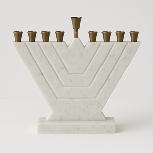 Menorá de mármol de lujo con diseño geométrico escalonado, hecha a mano, portavelas de Hanukkah, decoración judía moderna, elegante piedra tallada para festividades - Product Image 6