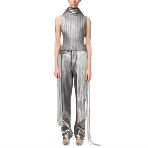 Pantalon cargo en satin P Mirow N1 taille moyenne argentée taille élastique coupe décontractée avec poches latérales et détail froncé - Product Image 3