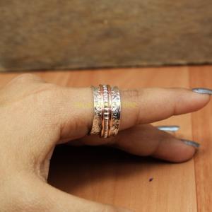 Handmade <b>Spinner</b> <b>Ring</b> 925 Sterling Silver & Copper Wide Band Boho Meditation <b>Ring</b> for Women & <b>Men</b> - Product Image 5