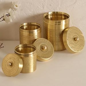 Handmade đánh bóng Brass Bohemian phong cách lưu trữ <span class=keywords><strong>container</strong></span> lật Top Nắp tươi mát Bảo quản đa chức năng khô thực phẩm lưu trữ Jar - Product Image 6