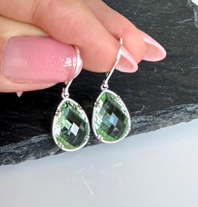 Boucles d'oreilles goutte d'eau en améthyste vert menthe Prasiolite, simples et élégantes, pour usage quotidien, en argent sterling 925, pierre de naissance de février, apaisantes - Product Image 2