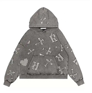 Fabricant de haute qualité Sweats à capuche personnalisés Brodés Vintage Wash Pull à capuche Sweats à capuche vêtements tendance pour hommes - Product Image 1