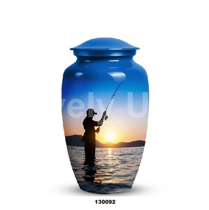 Urne de crémation de pêcheur pour les cendres humaines 1-200 pouces cubes urne de pêche au coucher du soleil pour les cendres adultes grande urne avec sac en velours gratuit - Product Image 1