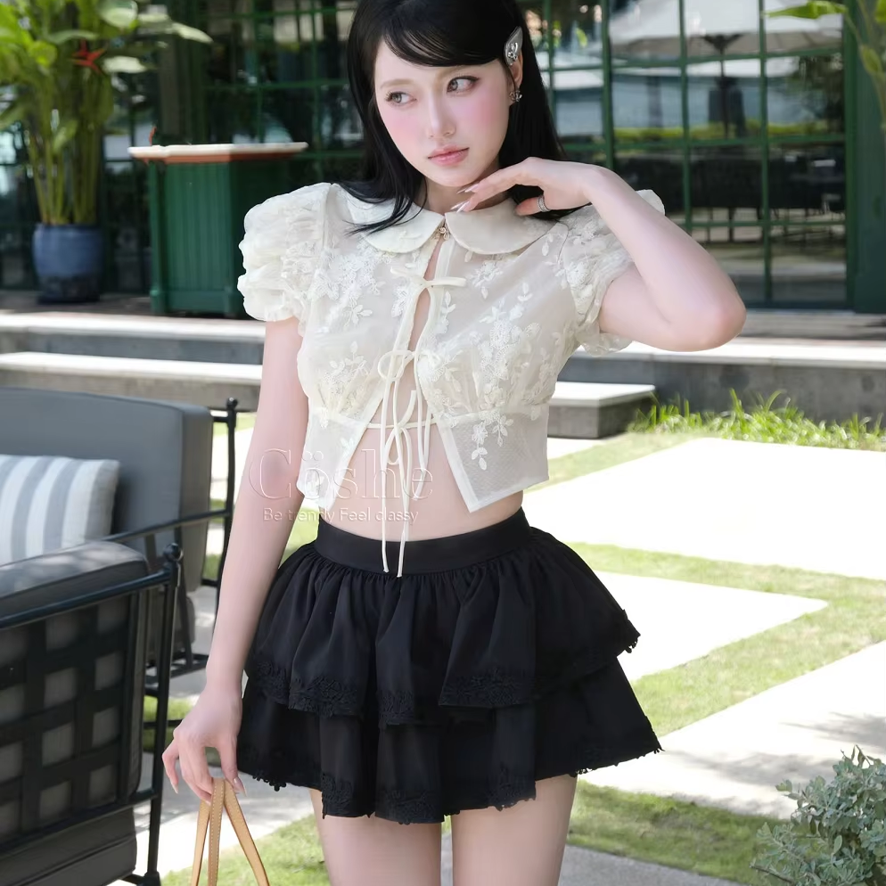 yilon little flower chiffon blous・skirt Little flower chiffon blouse – YILON