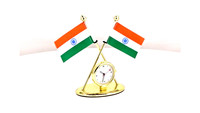 Horloge de bureau avec support de drapeau national en métal, fabrication indienne, Regal Incorporation, modèle BTC-4270, 65x40x90mm, vente en gros