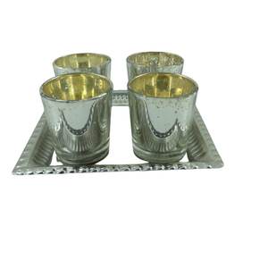 Bandeja rectangular con cuatro votivos en níquel plata decorativa artículos para el hogar Oficina restaurantes Hotel Interior hogar decorativo - Product Image 5