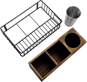 Wooden and Iron Base Multi Functional Holder Wooden Three Block Stand With <b>Tissue</b> <b>Paper</b> Rack for Home Accessories - Product Image 2