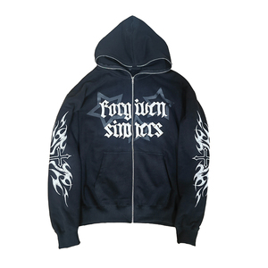 Heavyweight 100% algodón personalizado 3D bordado Logo de gran tamaño Jogger pantalones de chándal acampanados y Zip Up Hoodie Set hombres - Product Image 4