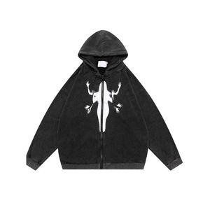 Sudaderas con capucha transpirables de secado rápido con cremallera completa y lavado ácido, impresión personalizada, logotipo de algodón 100%, bolsillo de alta calidad para hombres, 2 uds. - Product Image 6