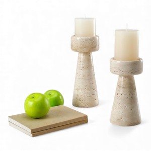 Portavelas de Mármol Beige Esculpido con Tapa Redonda y Diseño Minimalista Contemporáneo - Product Image 5