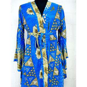 Recycled Vintage Silk Sari <b>Robe</b> Boho Floral Print Dressing Gown <b>Beach</b> Coverup or Bridesmaid Anniversary Gift - Product Image 2