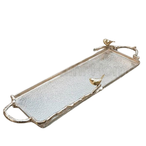 Oiseau volant plaqué or forme rectangulaire avec poignées latérales plateau en métal en aluminium maison hôtel Restaurant servir plateau - Product Image 1