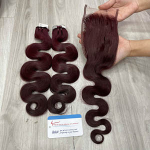 Extensiones de cabello crudo de trama ondulada del cuerpo de vapor de alta calidad 100%, cabello vietnamita de trama doble, color burdeos, listo para enviar - Product Image 5