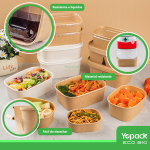 Contenedor rettangolare blanco Kraft de 650 ml, ecologico y practico para alimentare, paquete de 300 unidades, Envios desde Mexico - Product Image 4