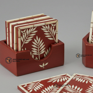 Proveedor indio ofrece posavasos con incrustaciones de hueso marrón y blanco hechos a mano con soporte posavasos con patrón floral - Product Image 6