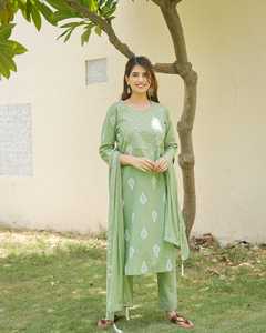 คอลเลกชันผู้หญิงสวยปักแขนสามส่วนแฟชั่นอินเทรนด์อินเดียเทศกาล Kurti กับ Palazzo - Product Image 2