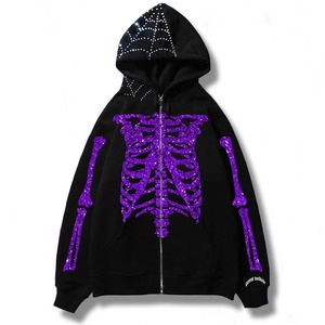 2025 populaire hommes strass sweat à capuche sweat essentiel broderie fermeture éclair Streetwear mode coton personnalisé à capuche OEM - Product Image 3