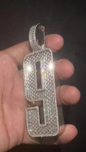 Pendentif en argent sterling 925 glacé numéro 9 fait à la main personnalisé collier de fête unisexe en or blanc plaqué or diamant bling - Product Image 5