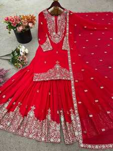 Nouvelle collection de créateurs Faux Georgette Sharara Palazzo Set Entièrement cousu avec un travail de broderie élégant pour les occasions de fête - Product Image 4