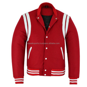 2026 OEM <b>Red</b> <b>Wool</b> Stand Collar Varsity Jacket Men's White Leather Trims Plus-Size Winter Heated - Product Image 4