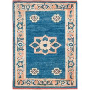 Alfombra de Lana Anudada a Mano Nuray Azul Pae-1171 9x12 Rectangular con Patrón de Medallón para Decoración de Sala de Estar o Uso en Pasillos - Product Image 1
