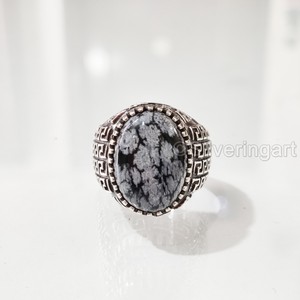 Vente en gros de bagues pour hommes, flocon de neige naturel, obsidienne, pierre précieuse, bague de naissance, toutes tailles, bijoux de fête arabes, bague en argent sterling 925 - Product Image 4