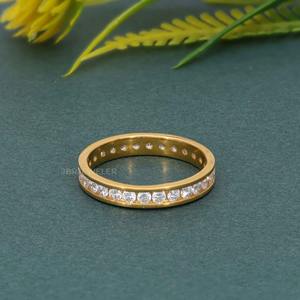 Juego de canales de oro sólido de 14K con diamante cultivado en laboratorio VVS certificado IGI de gama alta, anillo de boda eterno, joyería fina de lujo para mujer - Product Image 2