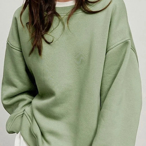 Suéteres con Logotipo Personalizado al por Mayor, Suéteres de Algodón para Mujer, Suéteres Holgados de Cuello Redondo y Manga Larga en Color Sólido - Product Image 2