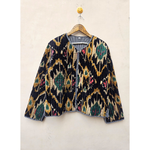 Handmade <b>Vintage</b> Indian Cotton Quilted Velvet <b>Jacket</b> for <b>Women</b> Unique Patterned Winter Design High Breathability Autumn Stripe - Product Image 1