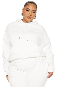 Survêtement pull-over décontracté pour femmes Polaire de coton blanc OEM Logo personnalisé Survêtement d'entraînement pour femmes Ensemble pantalon 2 pièces Survêtement - Product Image 3