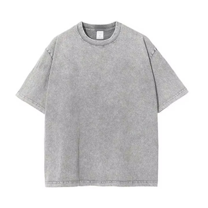 Men's Casual Acid Wash 100% Cotton O-Neck Loose <b>Drop</b> Shoulder 260 Grams Weight Oversized Short Sleeve Breathable Eco-Friendly - Product Image 4