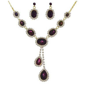 Kriaa 1103804 <b>Purple</b> Austrian Stone Gold Plated Necklace Set Fashionable Jewelry with Unique Color and Finish - Product Image 1