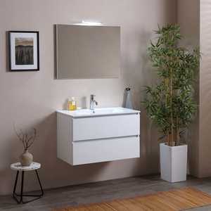 Mueble de Baño Suspendido de 80 CM con Cajones, Lavabo de Cerámica Blanco Belize, Conjunto de Mueble con Lavabo - Product Image 1