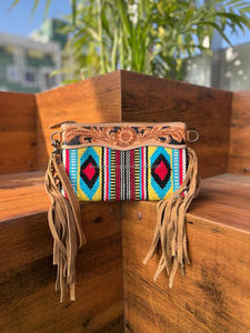 Nuevo Western Hand Tooled Leather Tassel Saddle Blanket Wristlet Sling Purse Venta caliente Hand Tooled Cosido Monedero Bolsos de mujer - Product Image 3