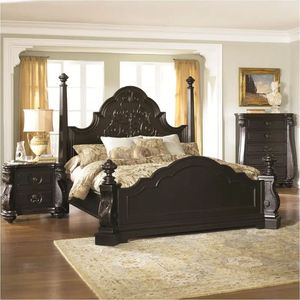 Cama con Dosel Clásica y Tradicional con Detalles Tallados a Mano en Madera de Caoba Maciza - Product Image 5